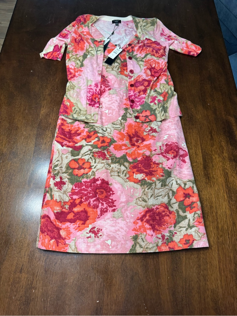 Talbots Pink Floral Midi Dress with Cardigan